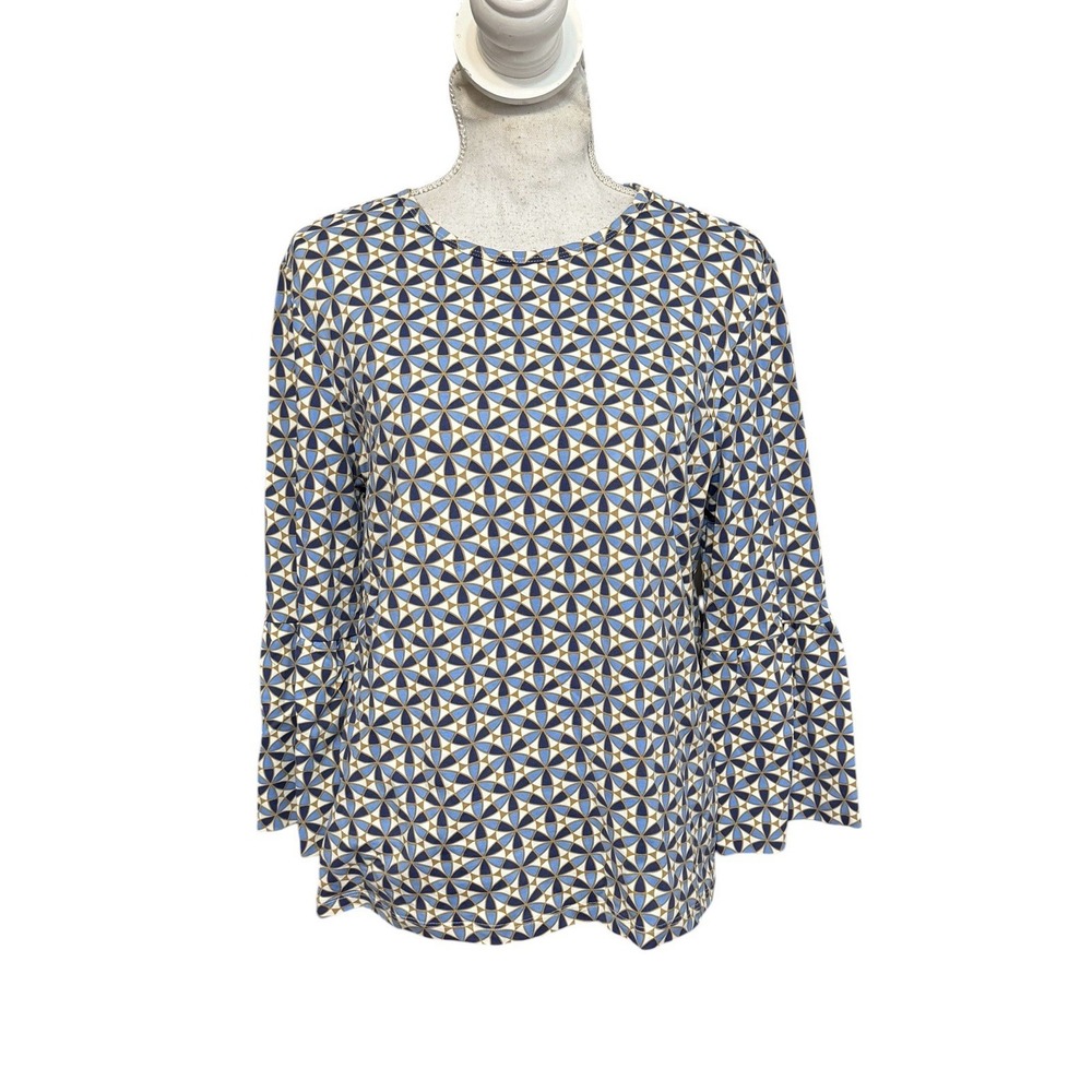 J.McLaughlin Geometric Mosaic Catalina Cloth Crew Bell Sleeve Top Size L Large